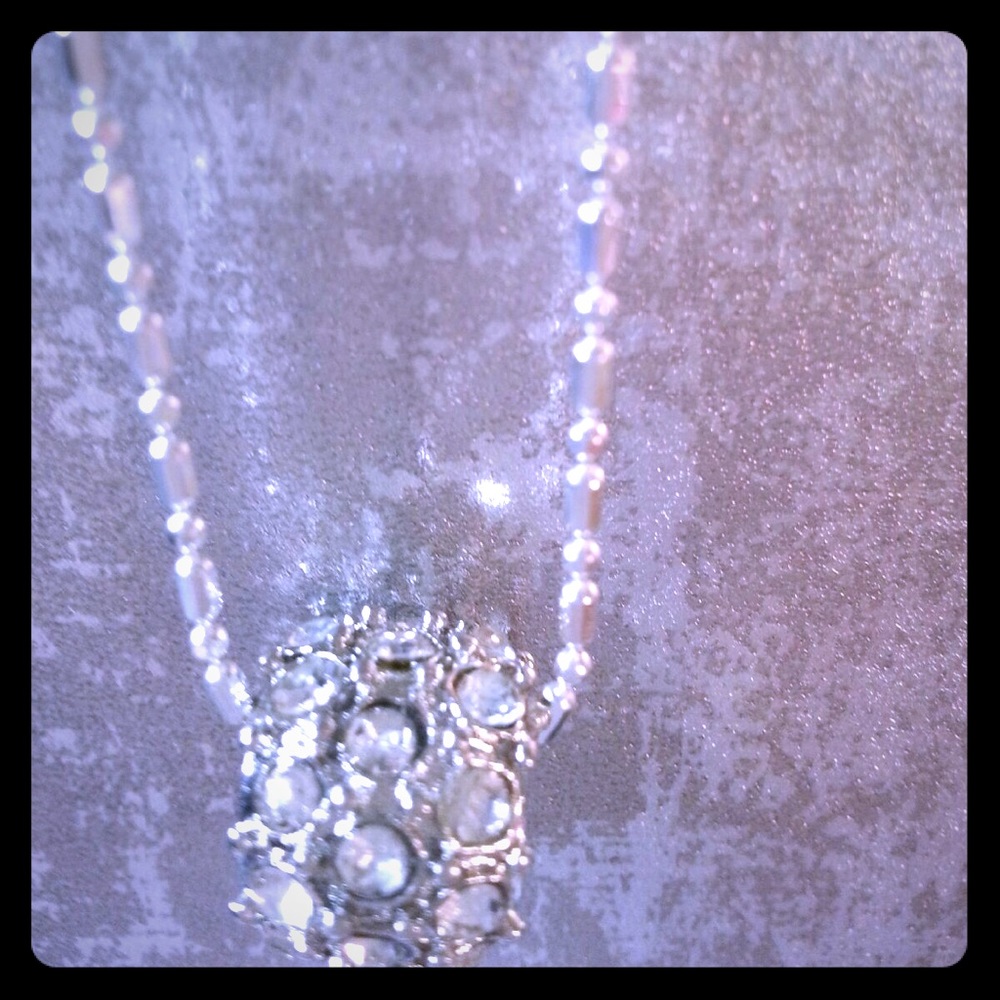Sterling silver necklace with pave crystal bead.